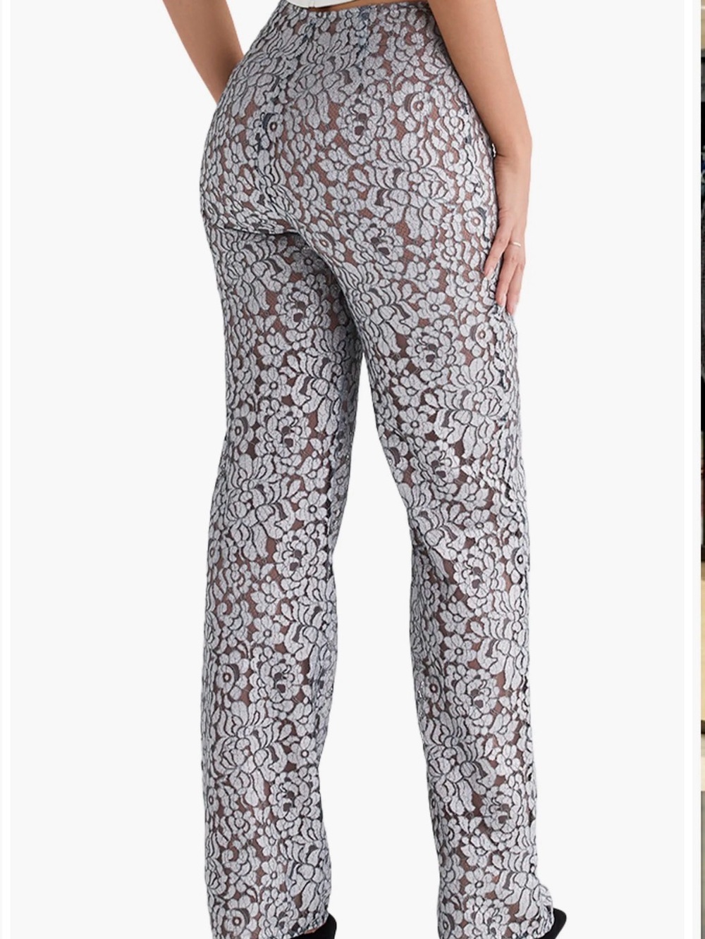 NWT 𝙃𝙤𝙪𝙨𝙚 𝙤𝙛 𝘾𝘽 Pants Large Mara Metallic Floral Lace Straight Leg - Silver